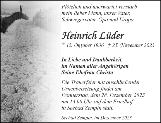 Traueranzeige von Heinrich Lüder von Rheinische Post