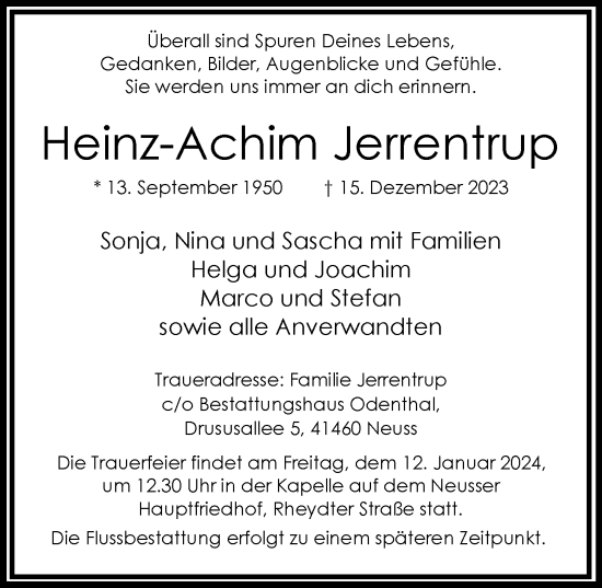 Traueranzeige von Heinz-Achim Jerrentrup von Rheinische Post