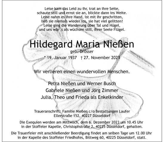 Traueranzeige von Hildegard Maria Nießen von Rheinische Post