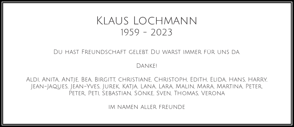  Traueranzeige für Klaus Lochmann vom 02.12.2023 aus Rheinische Post