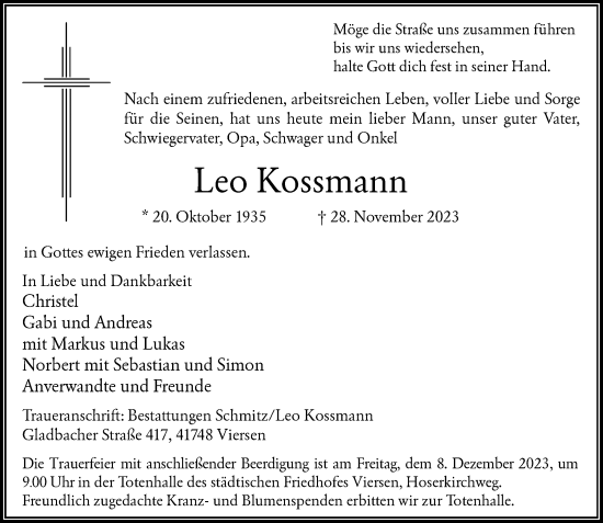 Traueranzeige von Leo Kossmann von Rheinische Post