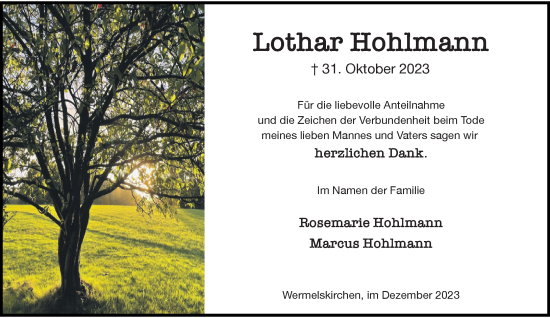 Traueranzeige von Lothar Hohlmann von Rheinische Post