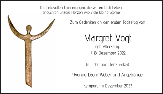 Traueranzeige von Margret Vogt von Rheinische Post