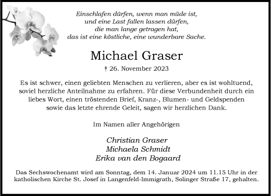 Traueranzeige von Michael Graser von Rheinische Post