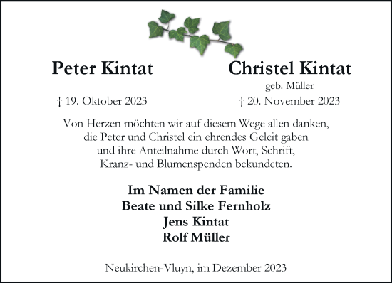Traueranzeige von Peter und Christel Kintat von Rheinische Post