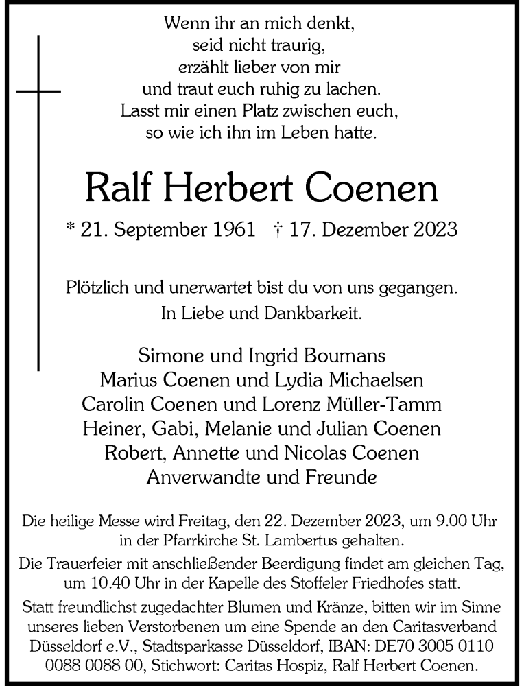  Traueranzeige für Ralf Herbert Coenen vom 21.12.2023 aus Rheinische Post