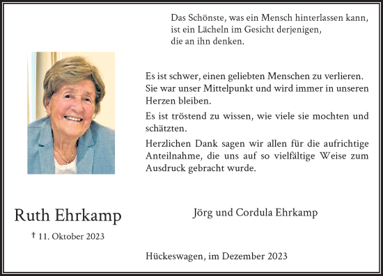 Traueranzeige von Ruth Ehrkamp von Rheinische Post