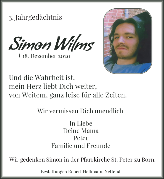 Traueranzeige von Simon Wilms von Rheinische Post