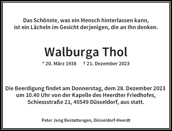 Traueranzeige von Walburga Thol von Rheinische Post