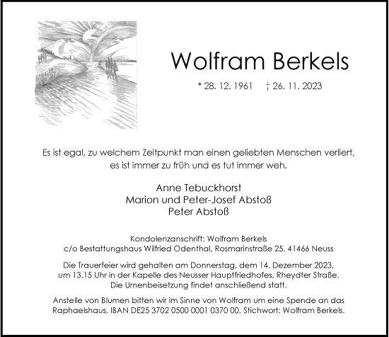 Traueranzeige von Wolfram Berkels von Rheinische Post