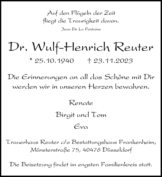 Traueranzeige von Wulf-Henrich Reuter von Rheinische Post