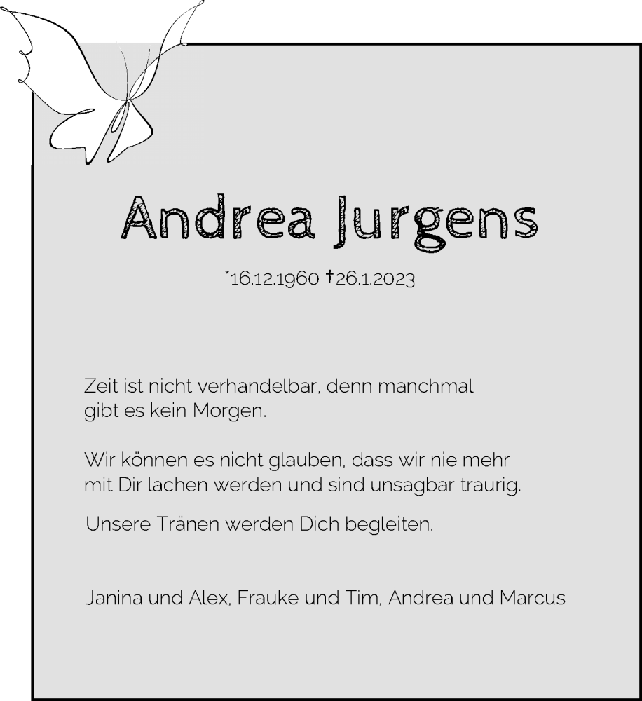  Traueranzeige für Andrea Jurgens vom 04.02.2023 aus Rheinische Post
