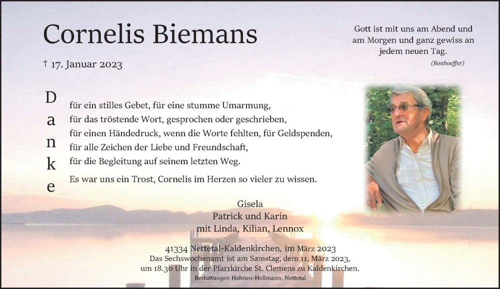  Traueranzeige für Cornelis Biemans vom 04.03.2023 aus Rheinische Post