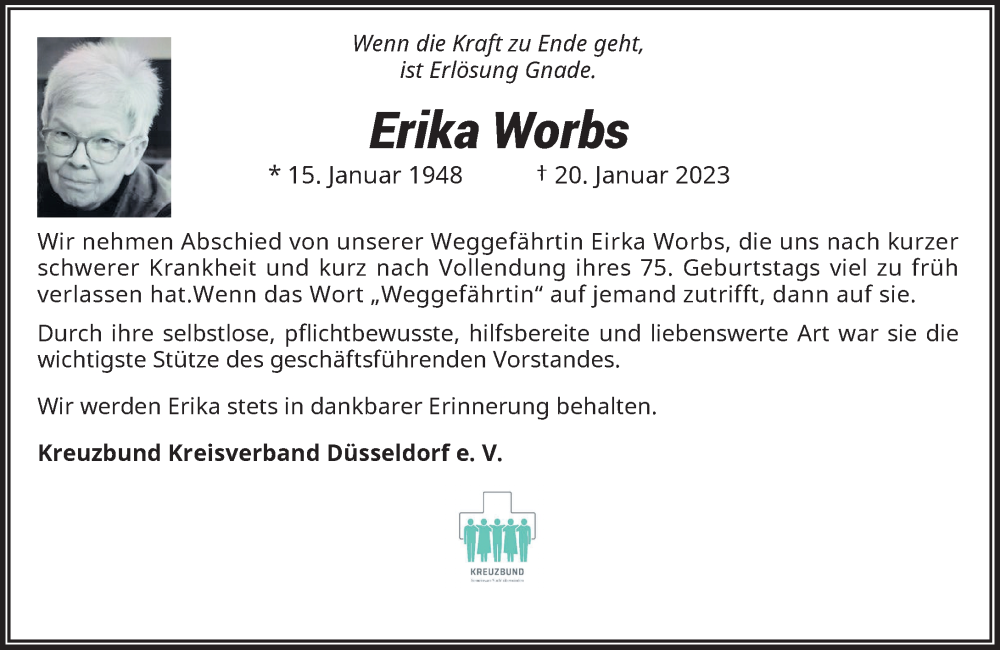  Traueranzeige für Erika Worbs vom 11.02.2023 aus Rheinische Post
