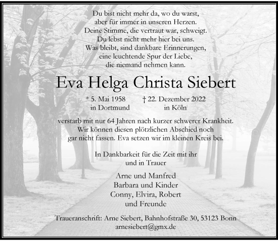 Traueranzeige von Eva Helga Christa Siebert von Rheinische Post