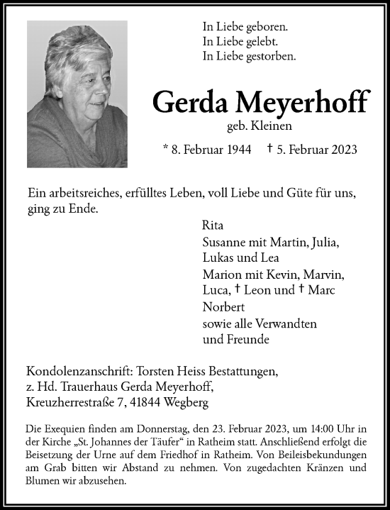 Traueranzeige von Gerda Meyerhoff von Rheinische Post