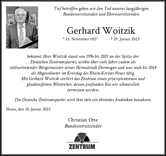 Traueranzeige von Gerhard Woitzik von Rheinische Post