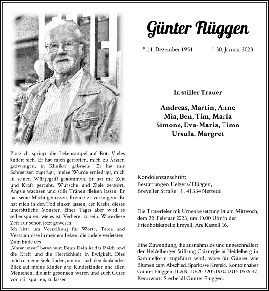 Traueranzeige von Günter Flüggen von Rheinische Post