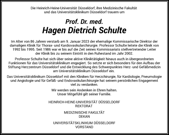 Traueranzeige von Hagen Dietrich Schulte von Rheinische Post