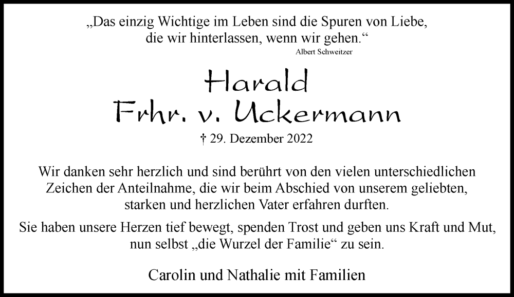  Traueranzeige für Harald Frhr. v. Uckermann vom 11.02.2023 aus Rheinische Post