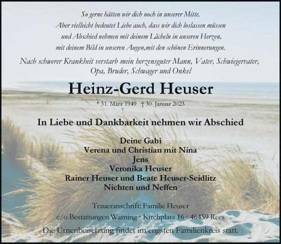 Traueranzeige von Heinz-Gerd Heuser von Rheinische Post
