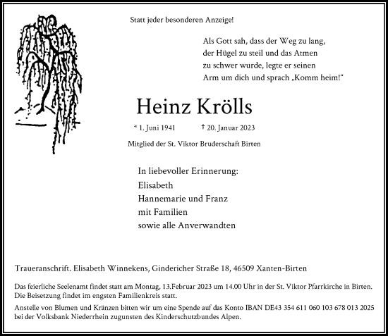 Traueranzeige von Heinz Krölls von Rheinische Post