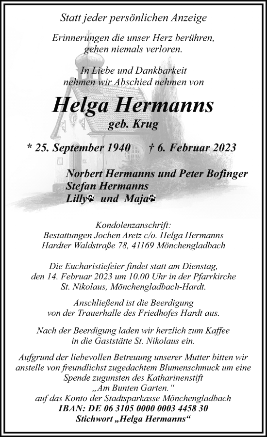 Traueranzeige von Helga Hermanns von Rheinische Post