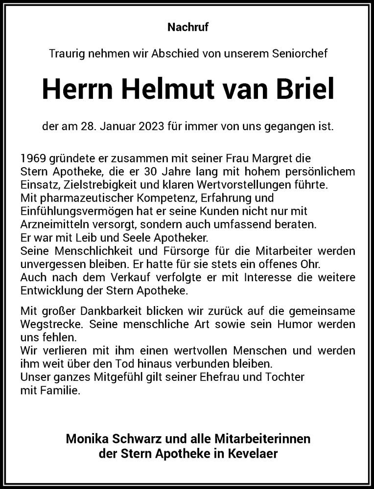  Traueranzeige für Helmut van Briel vom 04.02.2023 aus Rheinische Post