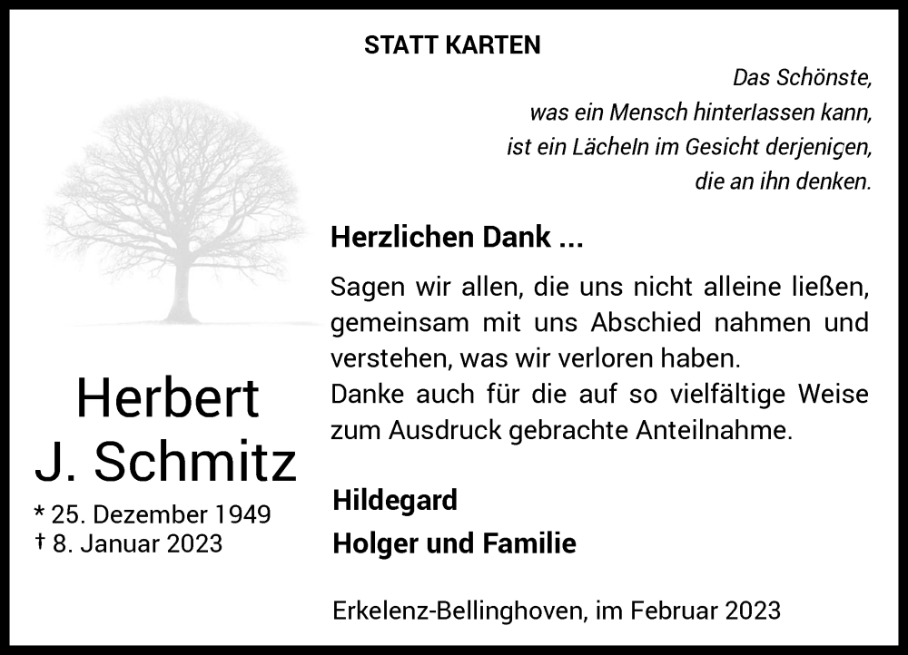  Traueranzeige für Herbert Schmitz vom 25.02.2023 aus Rheinische Post