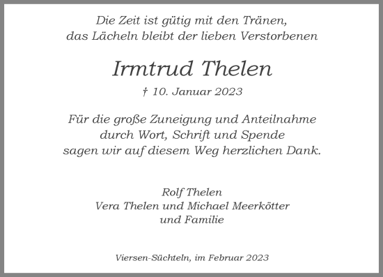 Traueranzeige von Irmtrud Thelen von Rheinische Post