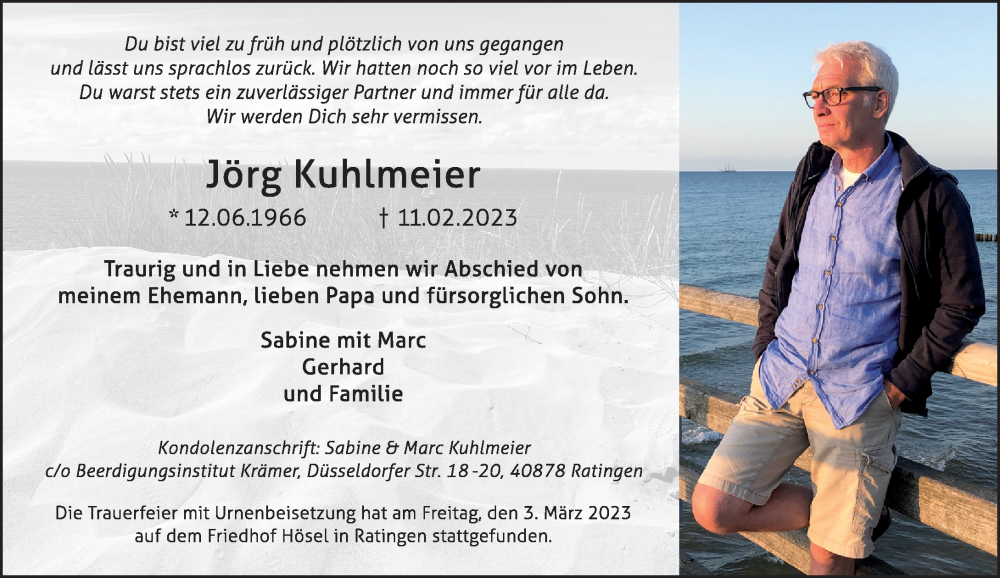  Traueranzeige für Jörg Kuhlmeier vom 04.03.2023 aus Rheinische Post