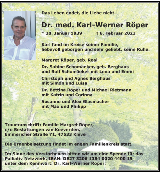 Traueranzeige von Karl-Werner Röper von Rheinische Post