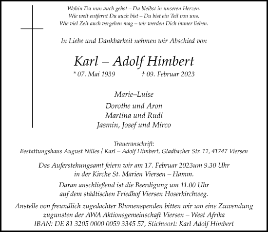Traueranzeige von Karl Adolf Himbert von Rheinische Post