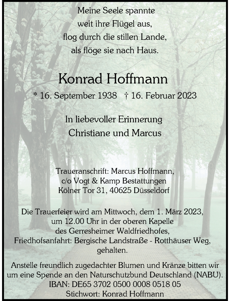  Traueranzeige für Konrad Hoffmann vom 25.02.2023 aus Rheinische Post