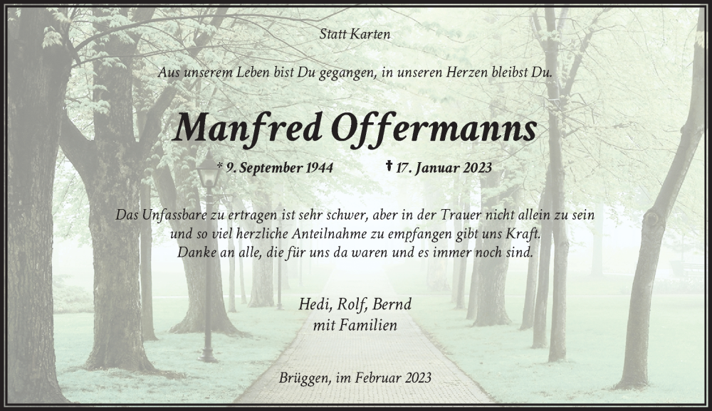  Traueranzeige für Manfred Offermanns vom 25.02.2023 aus Rheinische Post