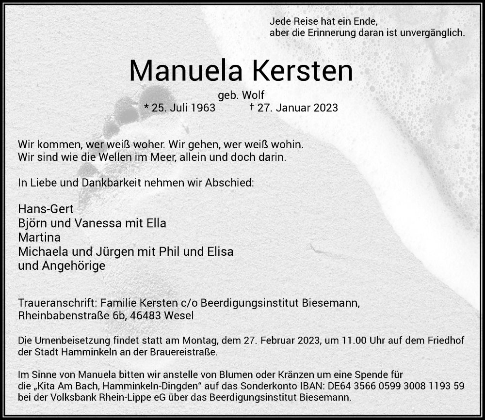  Traueranzeige für Manuela Kersten vom 03.02.2023 aus Rheinische Post