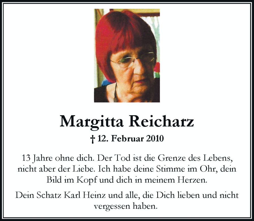  Traueranzeige für Margitta Reicharz vom 13.02.2023 aus Rheinische Post