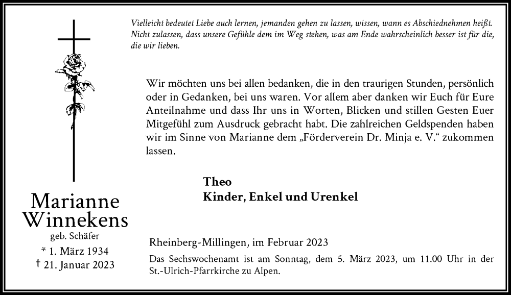  Traueranzeige für Marianne Winnekens vom 25.02.2023 aus Rheinische Post