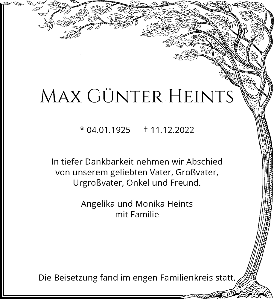  Traueranzeige für Max Günter Heints vom 04.02.2023 aus Rheinische Post
