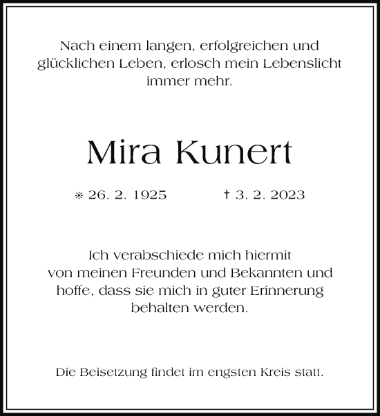 Traueranzeige von Mira Kunert von Rheinische Post