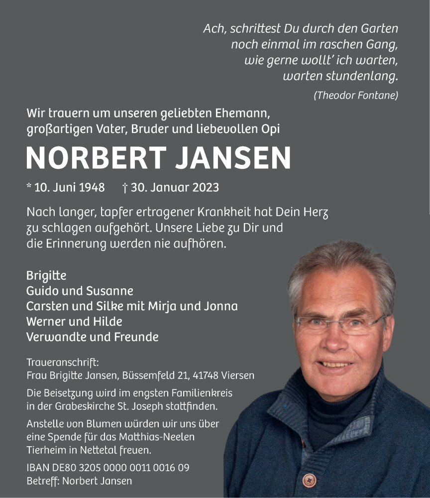  Traueranzeige für Norbert JAnsen vom 04.02.2023 aus Rheinische Post
