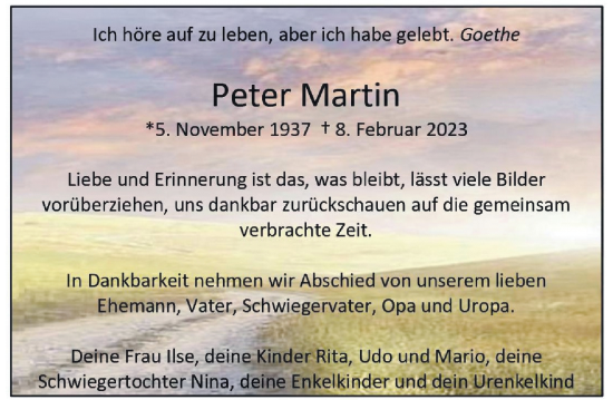 Traueranzeige von Peter Martin von Rheinische Post
