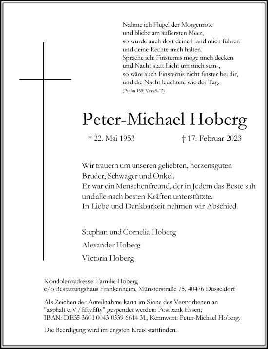 Traueranzeige von Peter-Michael Hoberg von Rheinische Post