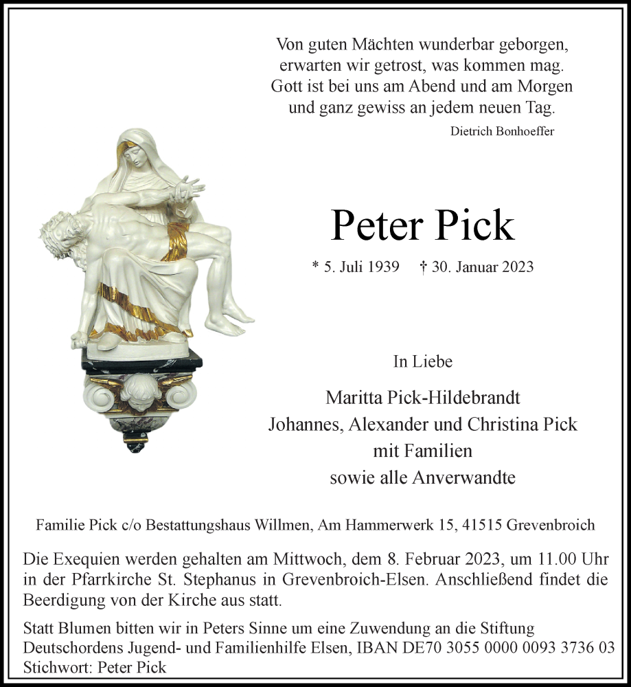  Traueranzeige für Peter Pick vom 04.02.2023 aus Rheinische Post