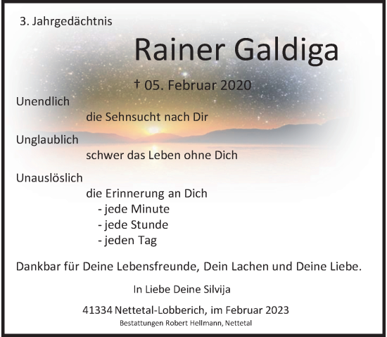 Traueranzeige von Rainer Galdiga von Rheinische Post