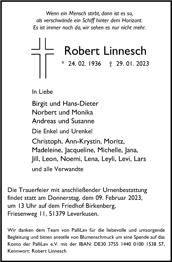 Traueranzeige von Robert Linnesch von Rheinische Post