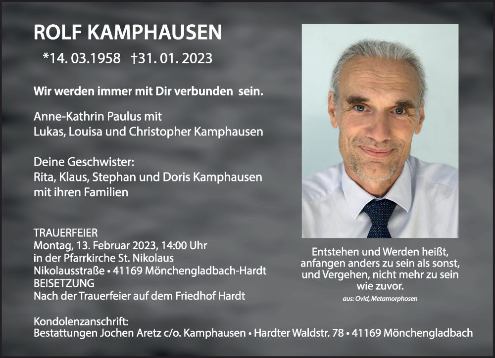  Traueranzeige für Rolf Kamphausen vom 11.02.2023 aus Rheinische Post