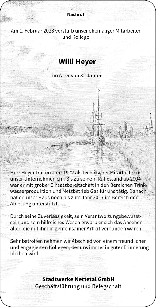  Traueranzeige für Willi Heyer vom 11.02.2023 aus Rheinische Post
