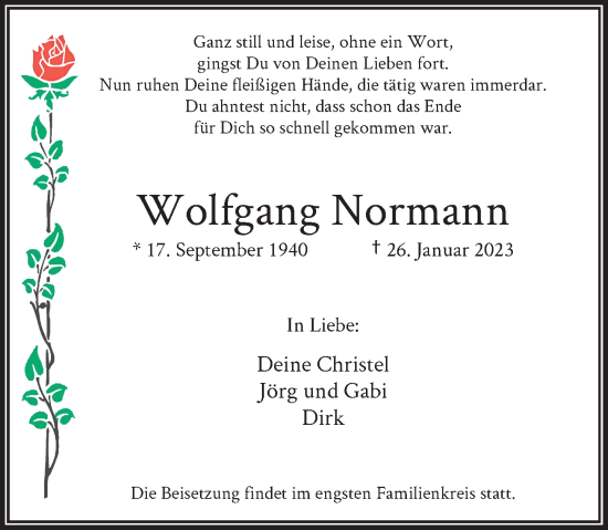Traueranzeige von Wolfgang Normann von Rheinische Post