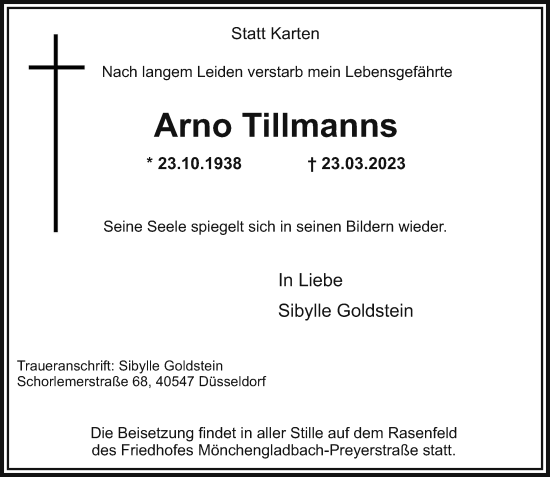 Traueranzeige von Arno Tillmanns von Rheinische Post